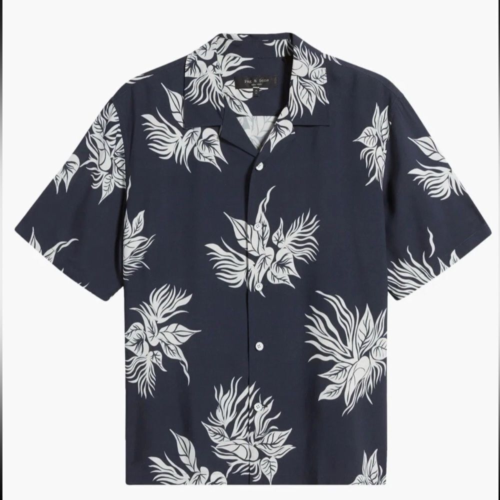Rag & Bone Navy Avery Button Up Shirt Viscose Size Large